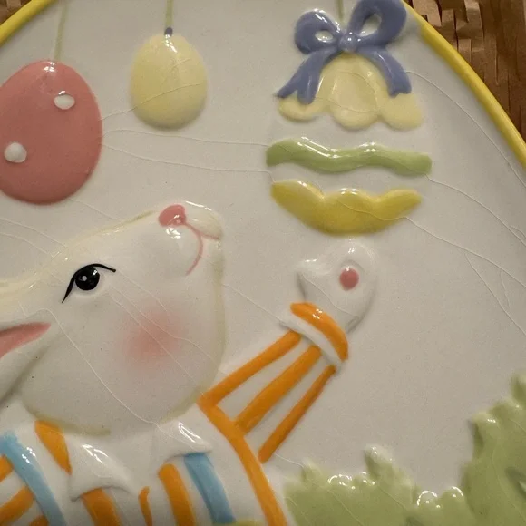 COPY - Pier One Imports Handpainted 3D Easter Plate Decor 9” Flawed - Picture 3 of 5